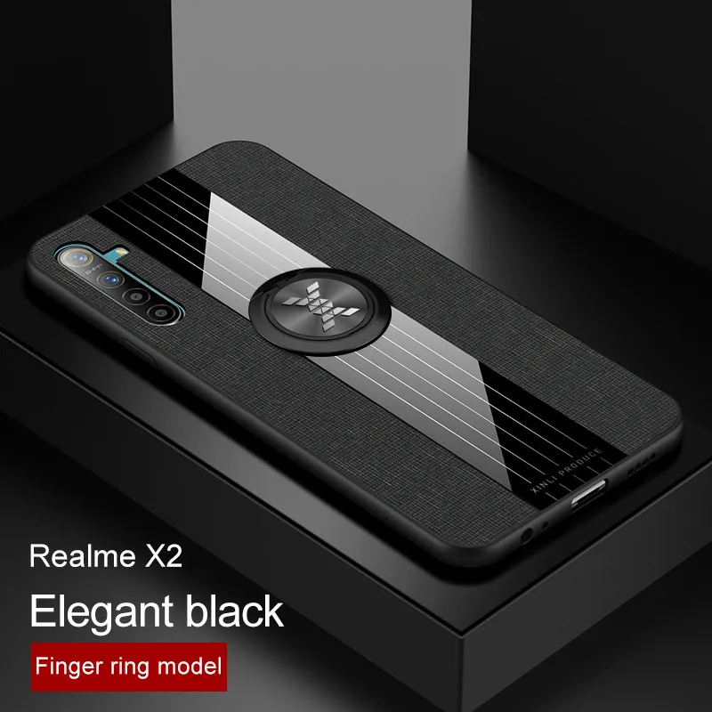 Высококачественный защитный чехол для OPPO Realme XT Чехол класса люкс Кронштейн кольцо из силикона ТПУ кожаный чехол для OPPO X2 RMX1991 RealmeX2 x 2 Pro чехол-накладка - Цвет: Black with ring