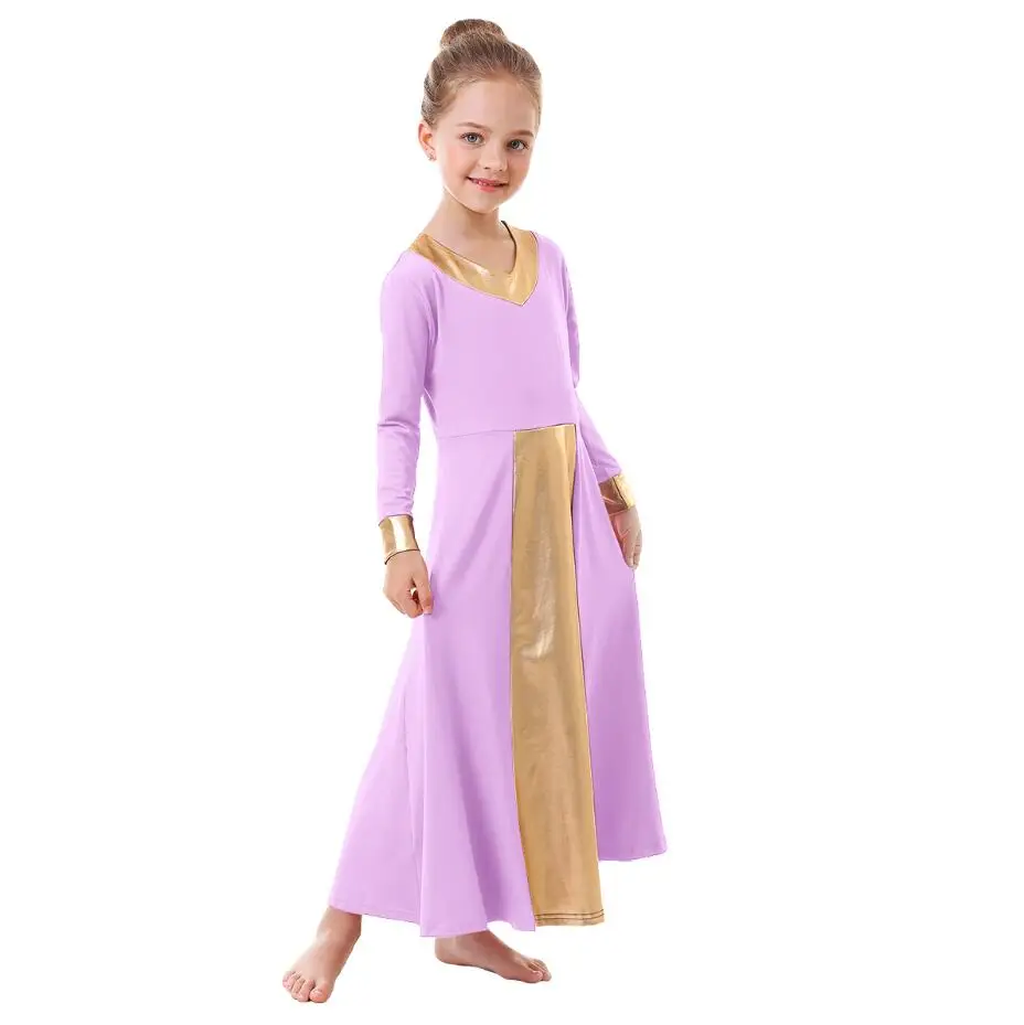 Детское балетное платье; платье для девочек; Плиссированное длинное платье для литургического танца; одежда для отдыха; балетное платье для танцев; Одежда для танцев - Цвет: light purple B