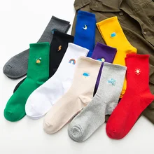 Стиль, женские носки ярких цветов, Мультяшные хлопковые носки с вышивкой, свободные спортивные носки BDW029