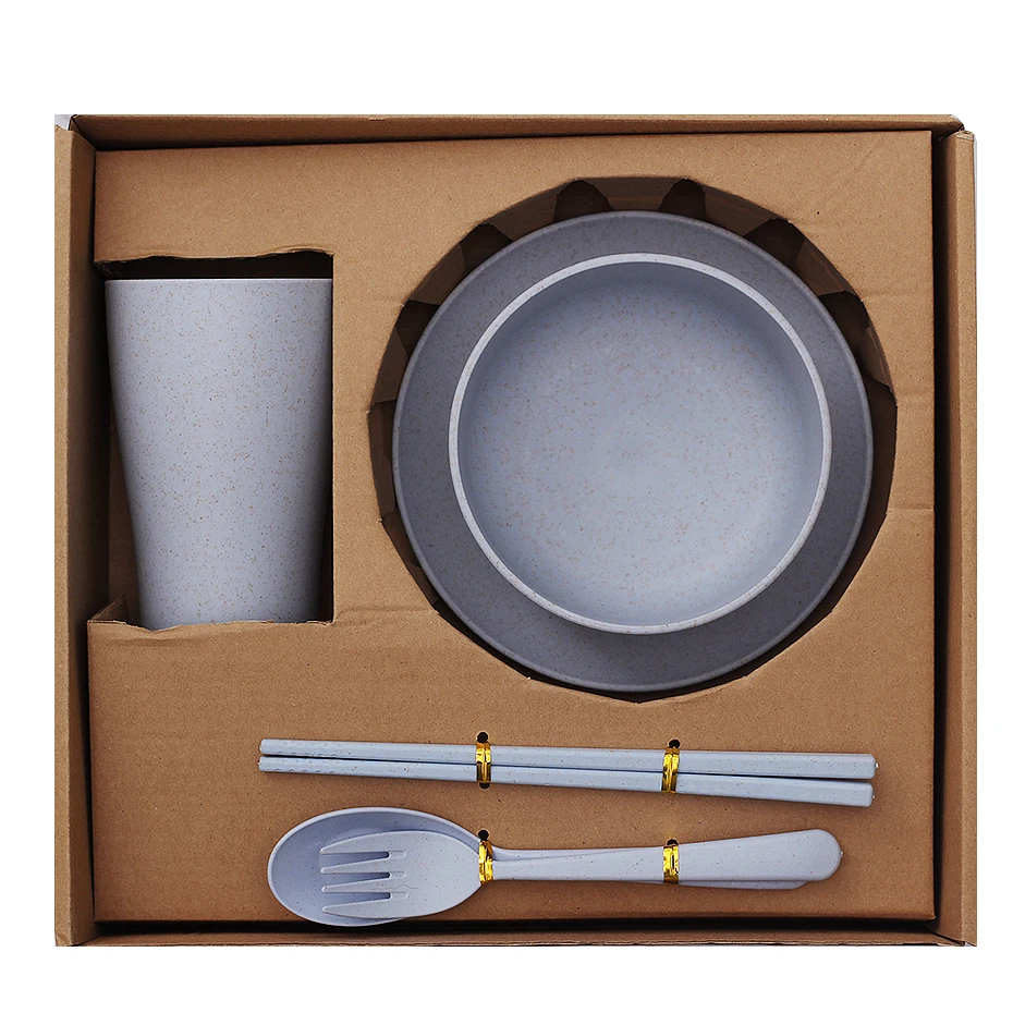 6 шт./компл. детская посуда набор посуды Пшеничная солома бытовой комплект столовой посуды простые тарелки салатный суповой чаша тарелка для стейка