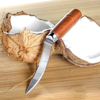 

Coconut Knife Corkscrew Knife Stainless Steel with Wood Separate Coconut Meat Removal Fruit Tool