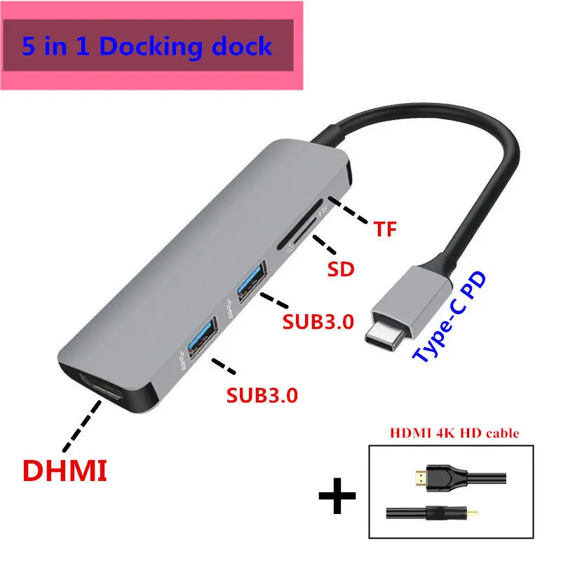 5 в 1 USB C док-станция для ноутбука USB 3,0 HDMI PD Fealushon для MacBook samsung Galaxy S9/S8/S8+ type C док-станция usb-хаб - Цвет: combination 2