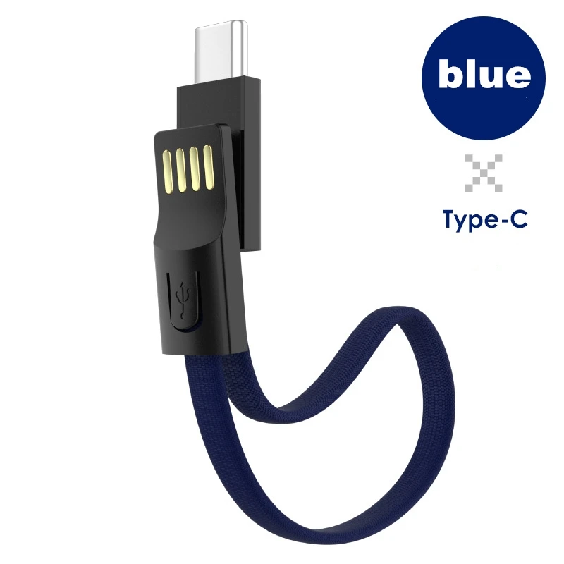 Брелок, мини, быстрая зарядка, USB кабель, Micro usb type C, кабель для освещения, для iPhone, samsung, HUAWEI, Xiaomi, зарядное устройство, кабели для зарядки - Цвет: Blue For Type C