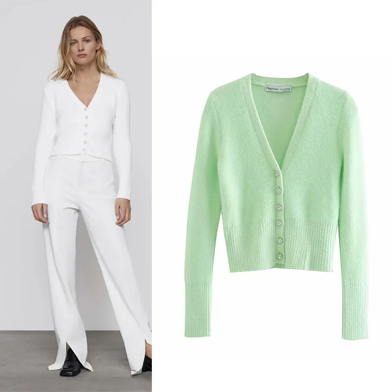 Women Cardigans 2020 New Autumn Winter Solid Casual Long Sleeve Knitted Coat Femme Elegant Green Thick Sweater |