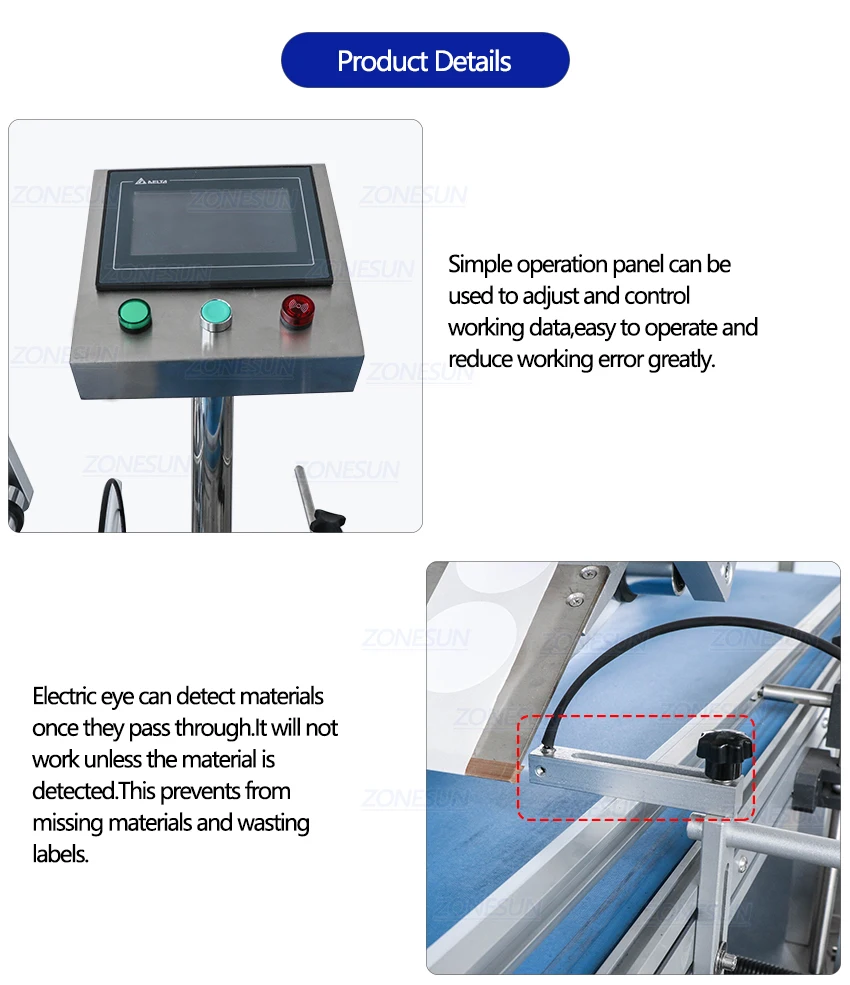 ZONESUN Máquina Automática de Rotulagem de Superfície Plana com Transportador