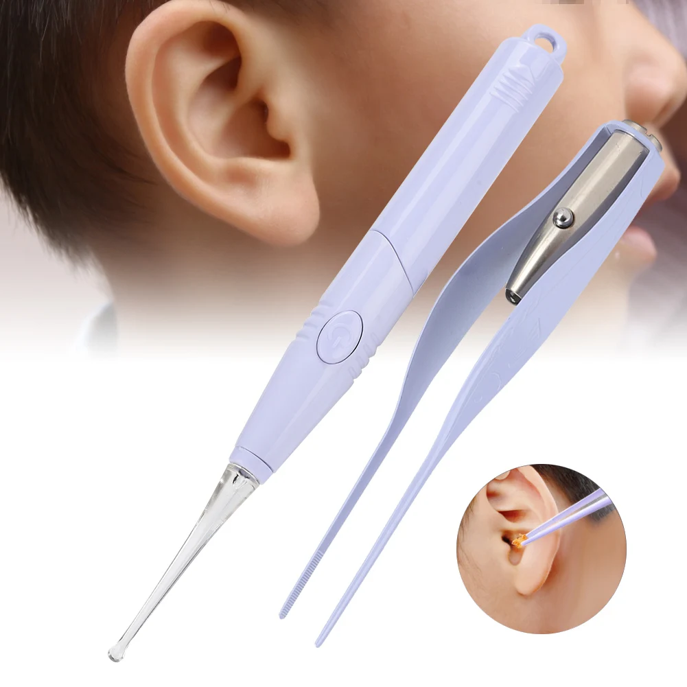 Professional Led Luminous Children Earpick Earwax Remover Tweezers Set Health Care Tool (purple
