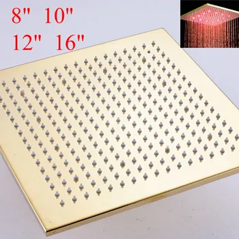 

Gold LED Shower Head Color Changing Square Rainfall shower head Faucet Bathroom Accessory Top Over-head Shower Sprayer