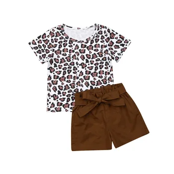 

Pudcoco US Stock Newborn Baby Girl 1-4T Dress Set Short Sleeve Summer Leopard Top T-shirt+Short Pants Outfits Clothes 2PCS