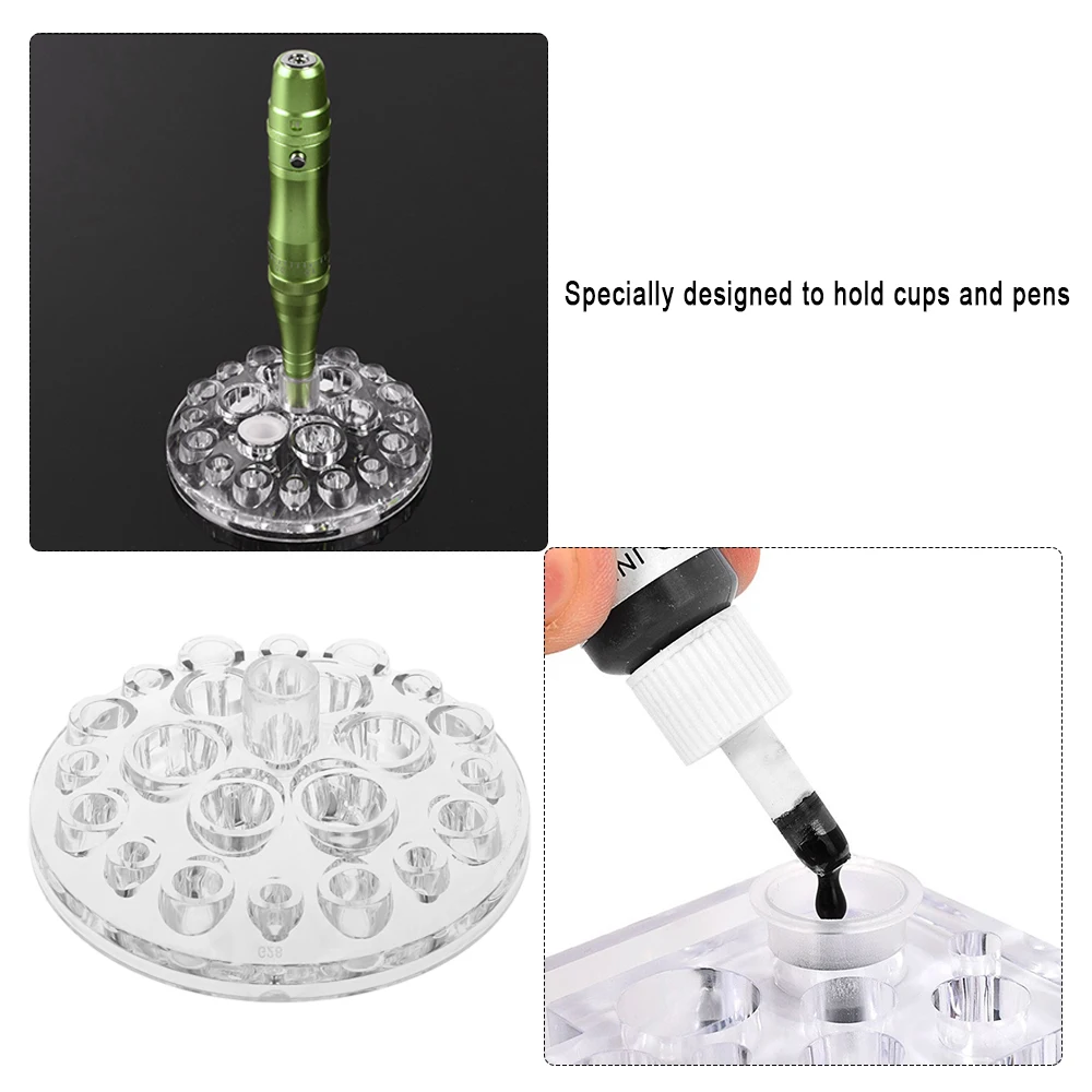 4pcs Transparent Tattoo Ink Cup Holder Tattoo Machine Pen Holder Stand For Permanent Makeup Eyebrow Lips Caps Tattooing Tool