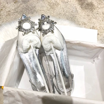 

Rhinestone Transparent Flat Shoes Women Pointed Shallow Silver Transparent Crystal Ladies Shoes 2020 New Luxury Designer Brand