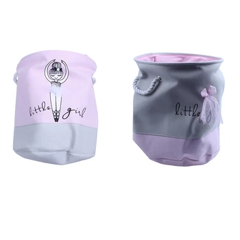 

2 Pcs 35x40Cm Pink Laundry Basket for Dirty Clothes Cotton Ballet Girl Bow Print Toys Organizer Home Storage Organization - (C)