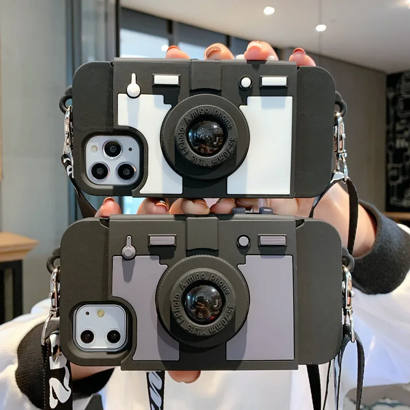 Camera Phone Cases For iPhone 12 11 pro max 12mini Lanyard Retro Fitted