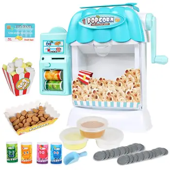 

Children Plastic Popcorn Maker Toys Simulation Beverages Vending Machine Pretend Kitchen Playset with Light and Sound- Blue