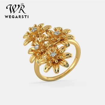 

WEGARSTI 925 Sterling Silver Jewelry High Quality Fashion Woman Ring Retro Black Hollow Creative Rose Gold Flower 6-10 Ring