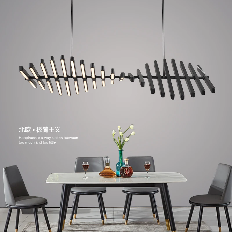 

Nordic LED living room lamp modern minimalist designer home restaurant black / chandelier new fish bone shape office bar lamps