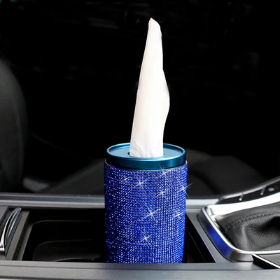 Новая Автомобильная туба для бумажных полотенец, палочка с кристаллами, алмазная Радужная коробка для салфеток, стакан для воды, универсальный цилиндр, сделай сам, креативный автомобильный лоток, коробка для хранения - Цвет: Синий