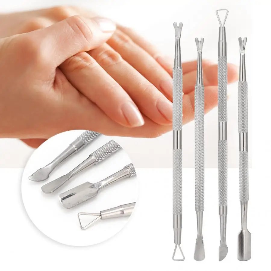 Набор для маникюра из нержавеющей стали, 4 шт., двойная головка, вилка для удаления омертвевшей кожи, гель для снятия лака, инструмент для обрезки ногтей, акриловый набор для ногтей