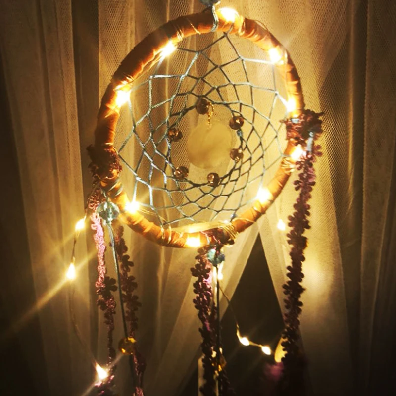 Wind Chime Net Dreamcatcher орнамент кружевные ленты перья подвеска автомобиль Свадебная вечеринка поставка окно светодиодный светильник