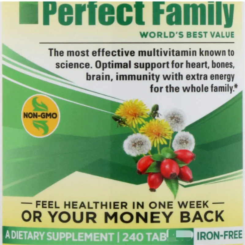 

Perfect family, multivitamin, iron free, 240 tab lets