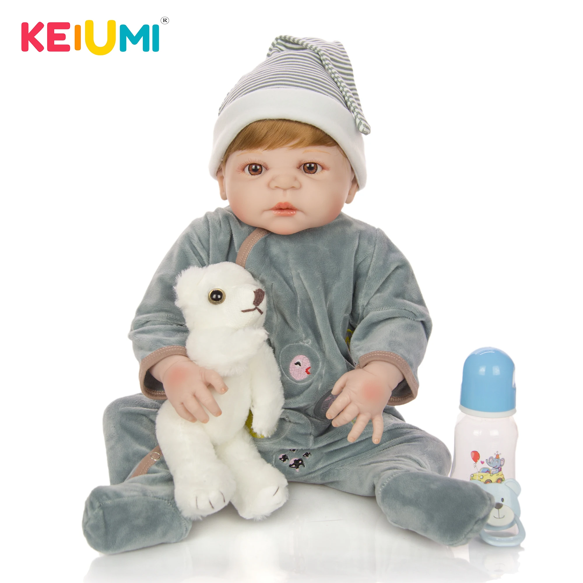 

KEIUMI Lifelike Reborn Baby Boy Dolls 23 inch Full Silicone Vinyl Body Waterproof Reborn Menino Model 2019 Children's Day Gifts