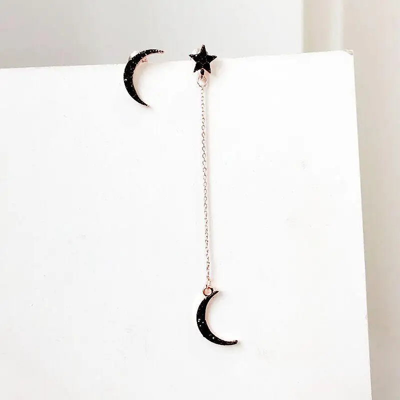 Женские асимметричные серьги с подвеской в виде луны и звезд стразы | Украшения
