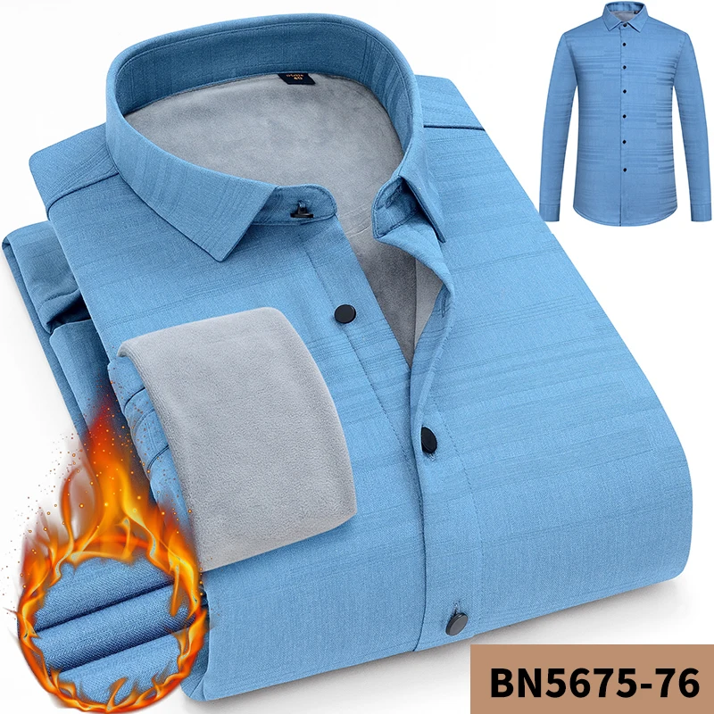 New Fashion Long Sleeve Men thick Slim Design Formal Shirt Winter Warm Brand Camisa Masculina Casual Male Dress Shirt - Цвет: BN5675-76