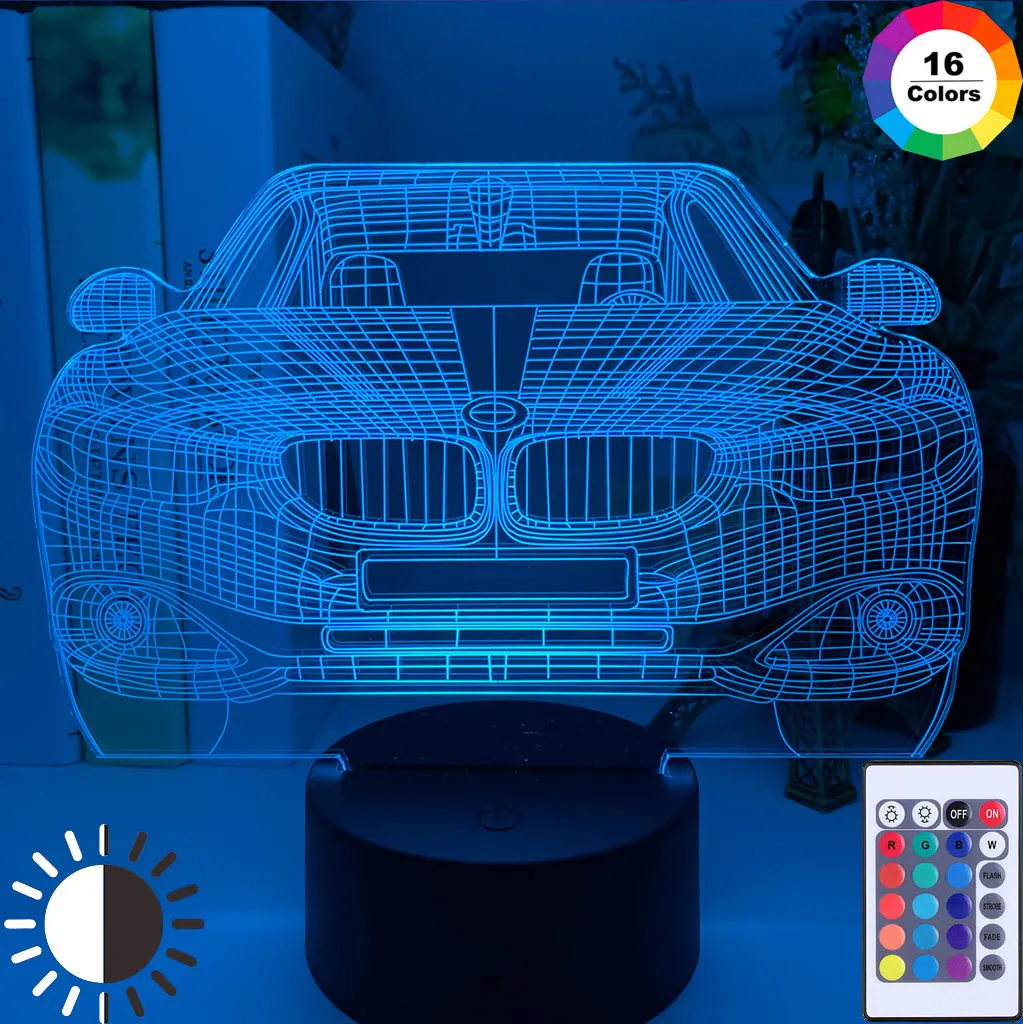 Спортивный автомобиль 3D иллюзия Лампа для детей декор спальни Ночной светильник сенсорный датчик атмосфера