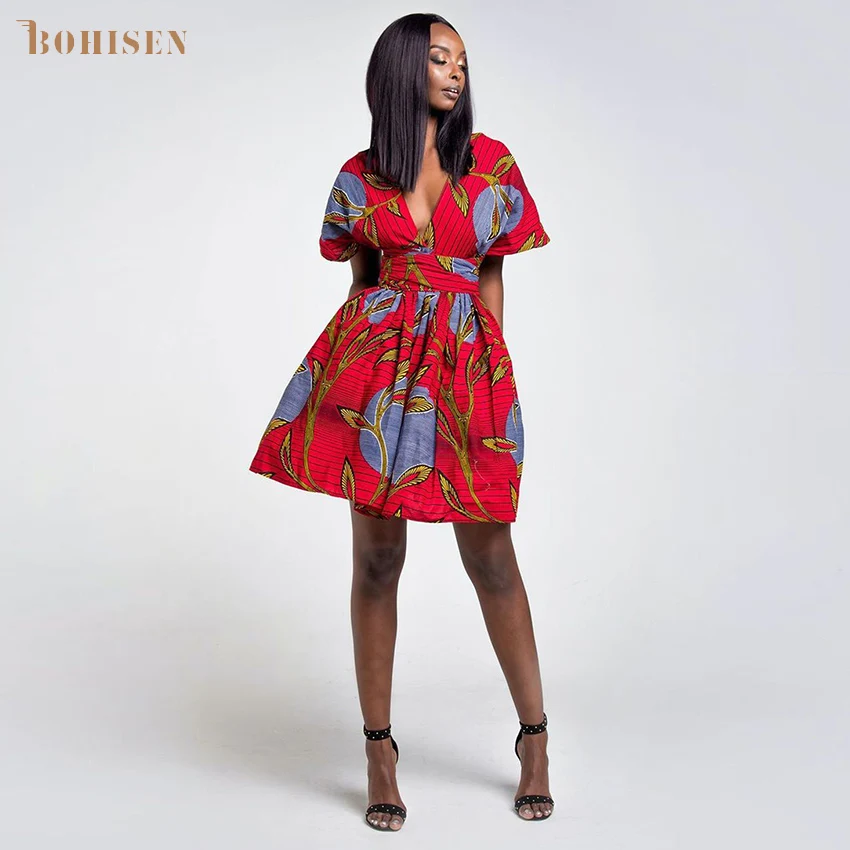 BOHISEN африканская Дашики печати платья для женщин Базен платья "Анкара" короткий рукав тонкий Riche африканская одежда для женщин