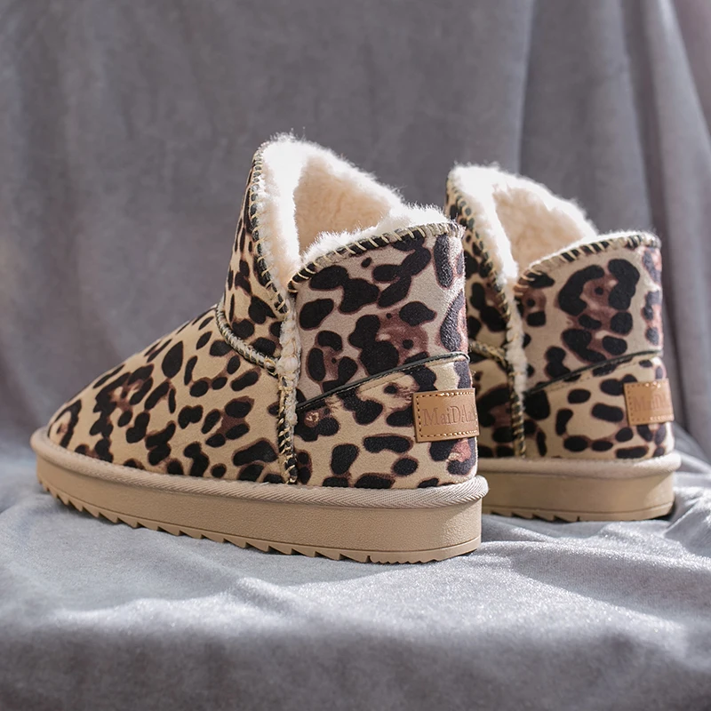 Lucyever Winter Women Thicken Warm Plush Snow Boots Mix Color Platform Cotton Shoes Woman Slip on Flat with Ankle Boots Female