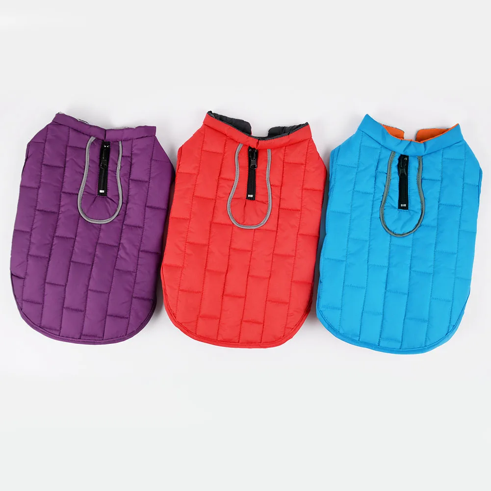 Autumn Winter Reflective Traction Hole Jacket Waterproof Dog Clothes Cotton Layer Pet Coat Bicolor Back Zipper Puppy Warm