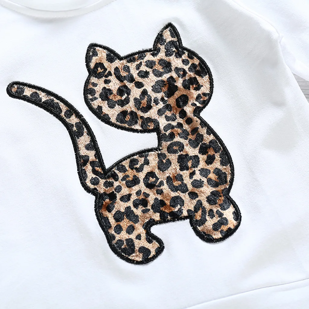 Детская одежда осенне-зимняя повседневная одежда футболка с леопардовым принтом для маленьких девочек топы, штаны, комплект одежды