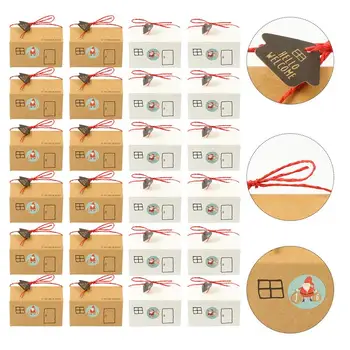 

24Pcs Christmas Candy Boxes Retro Small House Gift Packing Bags Paper Present Boxes New Year Xmas Party Treat Bags