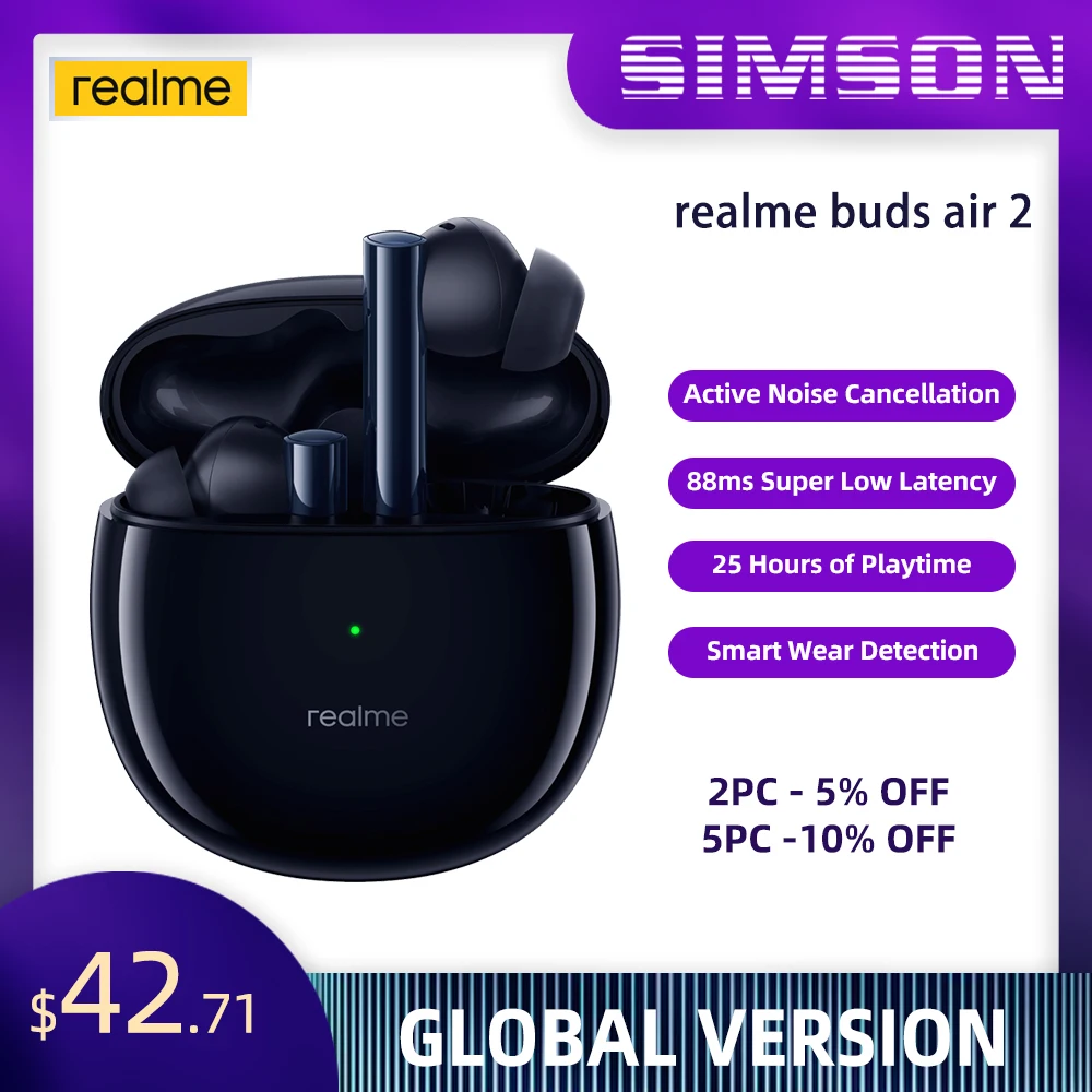 Verdadero yo brotes 2 auricular Bluetooth inalámbrico Micrófono Dual ANC auriculares 88ms superbajo latencia 10mm alta fidelidad bajo impulso conductor
