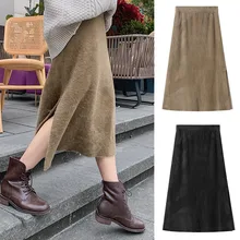 JAYCOSIN Женская юбка, однотонная, с высокой эластичной талией, прямая, теплая, с разрезом, юбка для девочек, юбка миди, осенняя, зимняя, повседневная, трикотажная юбка