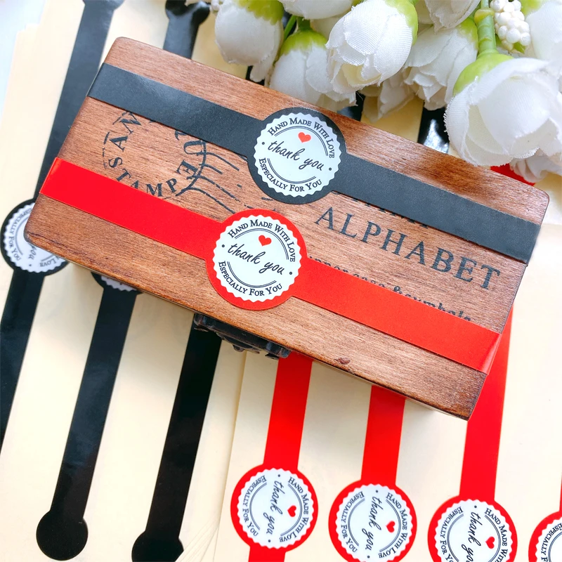 

500 Pcs/lot Cute Red Black Thank you with love Long strip DIY Handmade Scrapbooking Paper Labels Seal Sticker