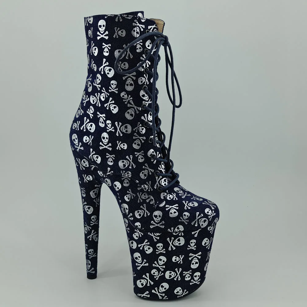 Leecabe/Танцевальная обувь с принтом черепа на шесте 20 см/8 дюймов ботинки на платформе и высоком каблуке ботинки для танцев на шесте с закрытым носком
