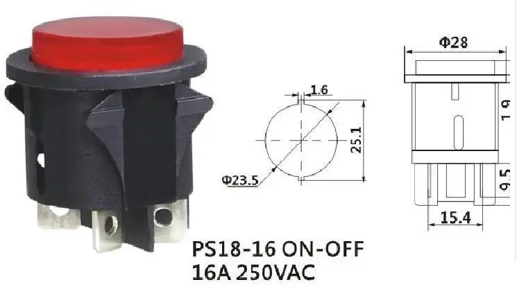 PS18-16 PS18-16-2 кулисный переключатель 4 Пина 250v 16a
