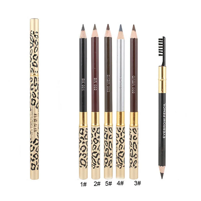

5 Colors Leopard Eyebrow Pencil Double Head With Brush Waterproof Sweatproof Eyebrow Pencil WH998