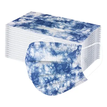 

50pc Adult Gradient Printed Mouth Masks Three-layer Dust-proof Disposable Tie-dye Mask 3 Layer Ply Non-woven Masks Mascarillas