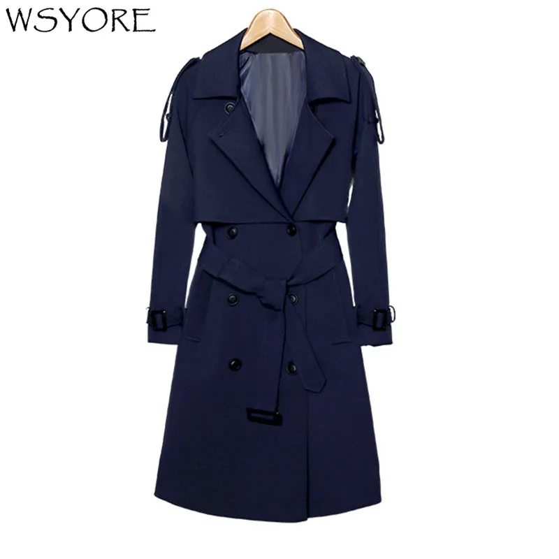 WSYORE Korea Style Women Spring Autumn Double Breasted Slim Mid long
