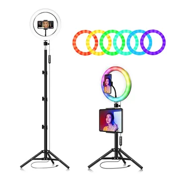 

10 inch LED Ring Light Phone Holder Photography Fill Light Tripod Dimmable RGB Selfie LED Ring Light Remote for Photos Videos