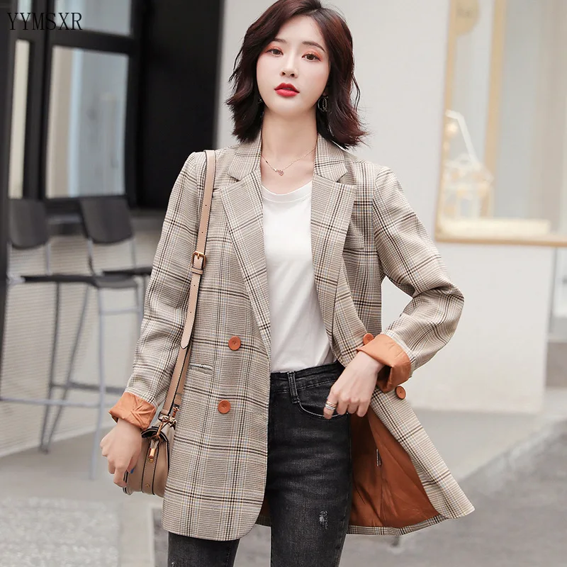 Повседневный Женский блейзер, женский пиджак, новинка, осенний и зимний темперамент, клетчатый женский маленький пиджак, высокое качество