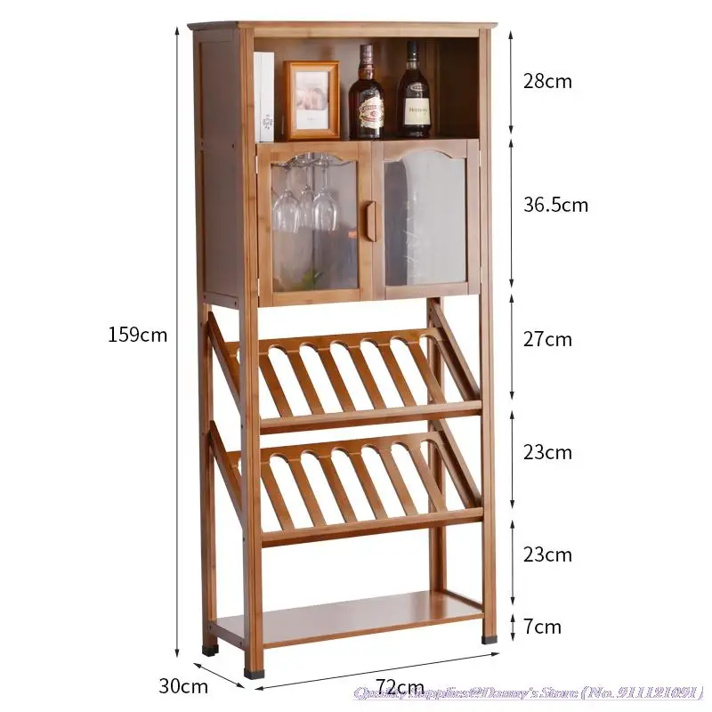 4-layer Wine Rack 64x30x133cm Quality Bamboo Living Room Wine Holder Restaurant Cabinet Shelf Stainless Steel Cup Holder