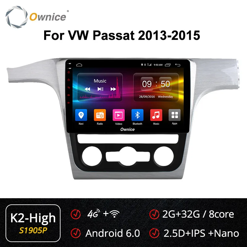 S1905 K2-High Ownice K1 K2 K3 k5 k6 2Din Android 9,0 8 ядерный автомобильный Радио dvd-плеер для Volkswagen VW Passat 2013- 4G LTE 360 Panorama DSP - Цвет: S1905 K2-High