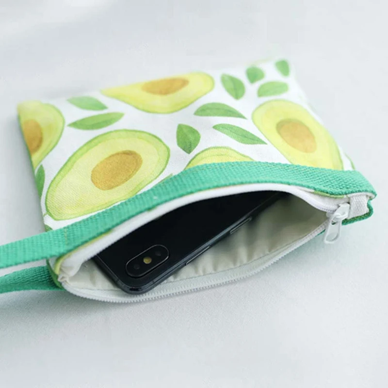 Fruit Print Clutch Cotton Cell Phone Bag Coin Purse Fresh Fruit Print Hand Purses Ladies Money Bag
