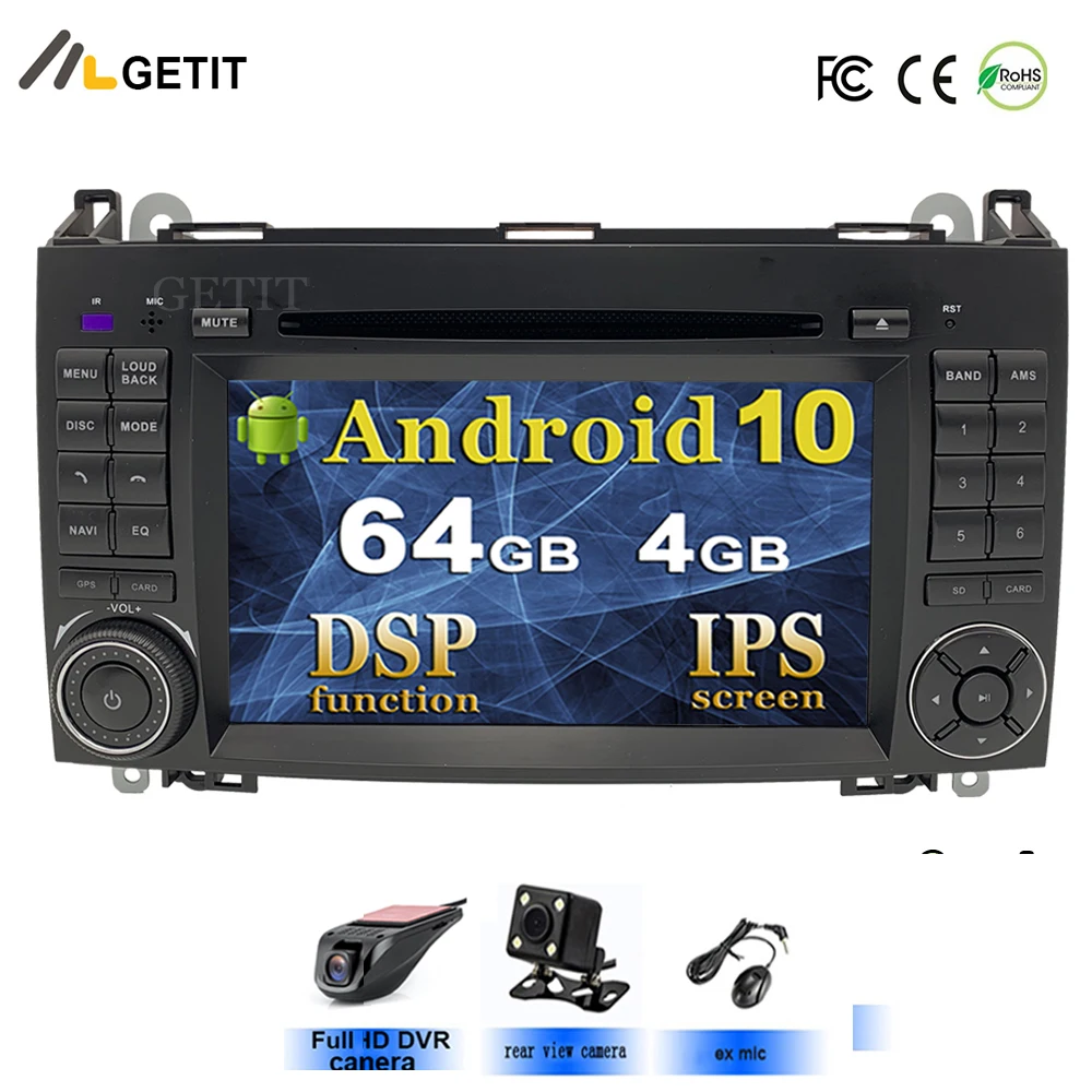Автомагнитола 2DIN на Android 10 с DVD плеером для Mercedes Benz B200 A B Class W169 W245 Viano Vito W639 Sprinter W906 Wi