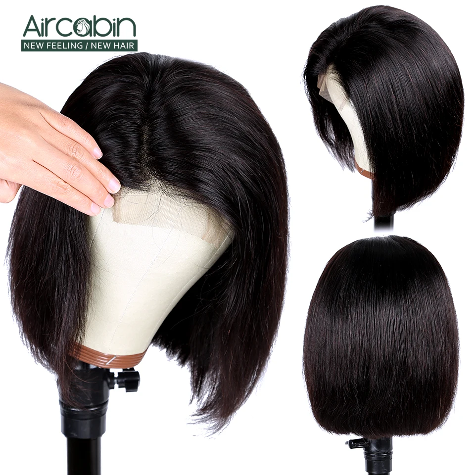Aircabin 4x4 Short Lace Closure Human Hair Wigs 8"-16" Bob Wig For Black Women Natural Color Peruvian Low Ratio Non-Remy Hair