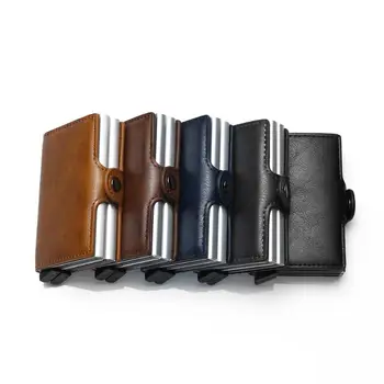 

Anti Rfid ID Card Holder Men Business Credit Card Holder Unisex Men Wallet Male Purse PU Leather Cardholder Double Aluminum Box