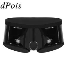 Мужское блестящее кожаное нижнее белье, мужское нижнее белье, низкая посадка, эластичное, с отверстием для пениса, металлические уплотнительные кольца, латексные бикини, трусы