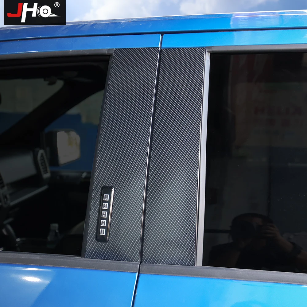JHO Front Rear Carbon Grain B Window Pillar Post Stickers For Ford F150 Raptor 2017-2020 2019 2018 4-door XLT Limited Lariat